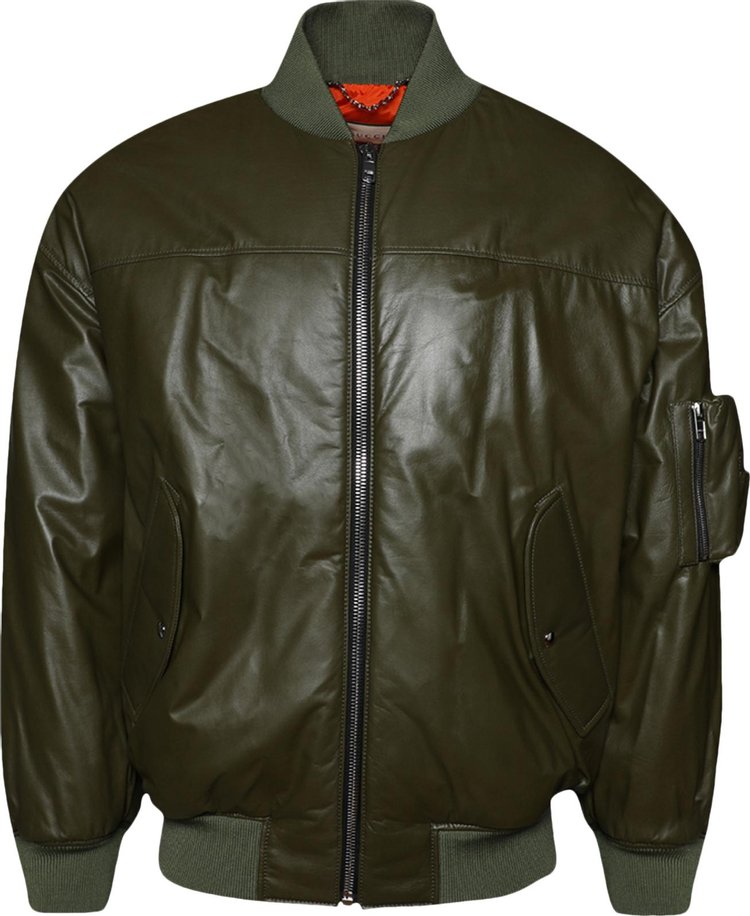 Gucci Leather Bomber Jacket 'Military Green'