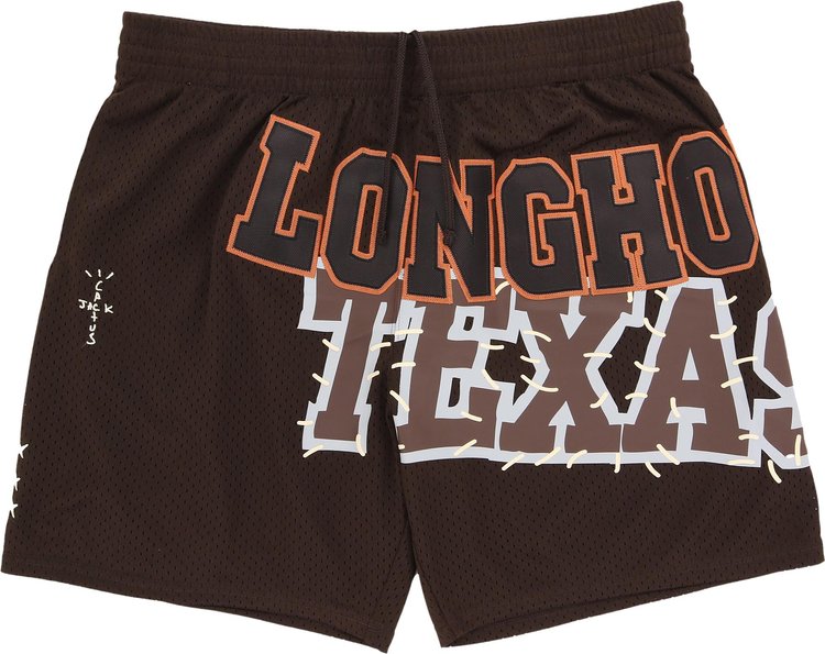 Cactus Jack by Travis Scott x Mitchell  Ness University Of Texas Shorts Brown