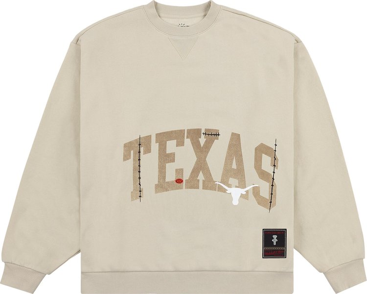 Cactus Jack by Travis Scott x Mitchell  Ness University Of Texas Crewneck Tan