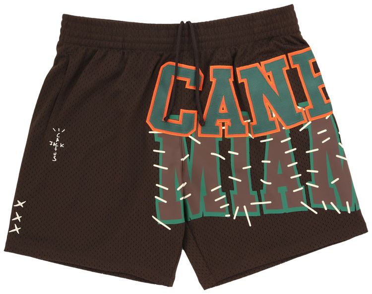 Cactus Jack by Travis Scott x Mitchell  Ness University Of Miami Shorts Brown