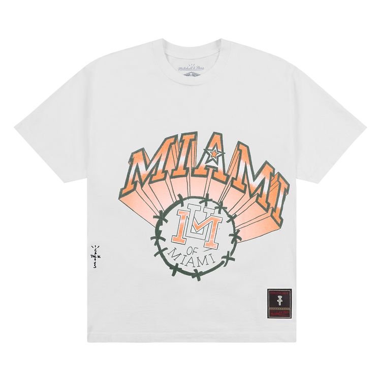 Cactus Jack by Travis Scott x Mitchell  Ness University Of Miami Handdrawn Tee White