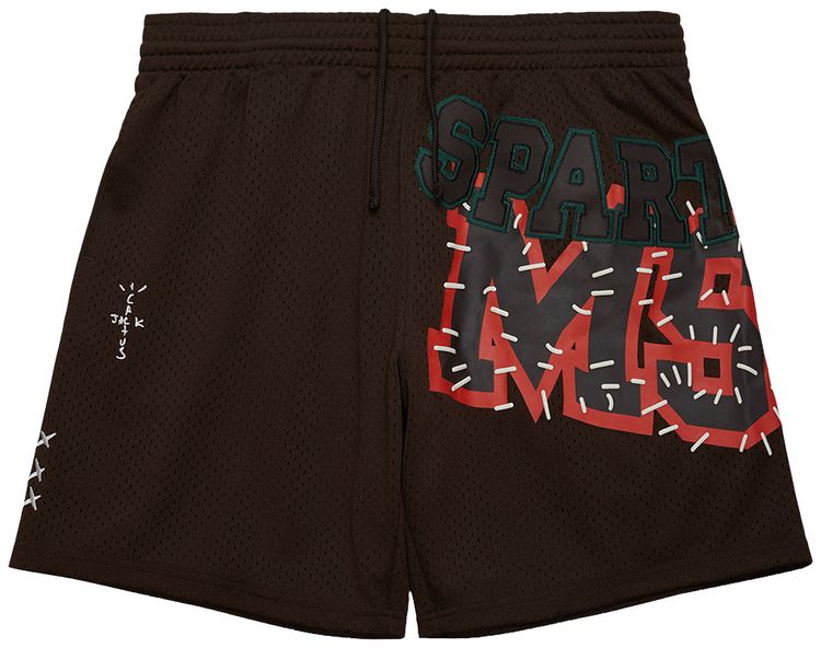 Cactus Jack by Travis Scott x Mitchell  Ness Michigan State University Shorts Brown