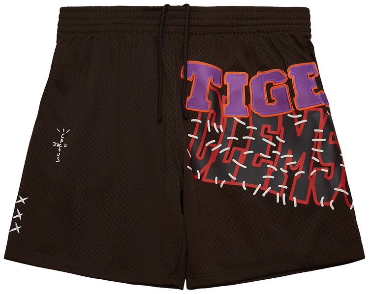Cactus Jack by Travis Scott x Mitchell  Ness Clemson University Shorts Brown