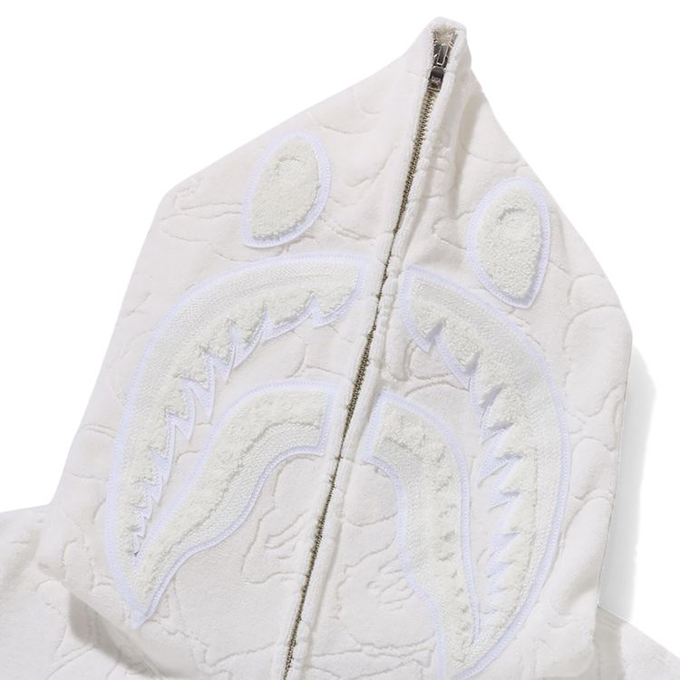 BAPE Line Camo Terry Towel Shark Zip Hoodie White