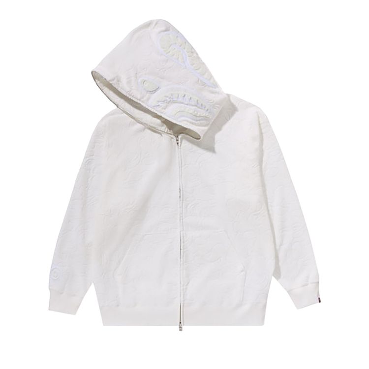BAPE Line Camo Terry Towel Shark Zip Hoodie White