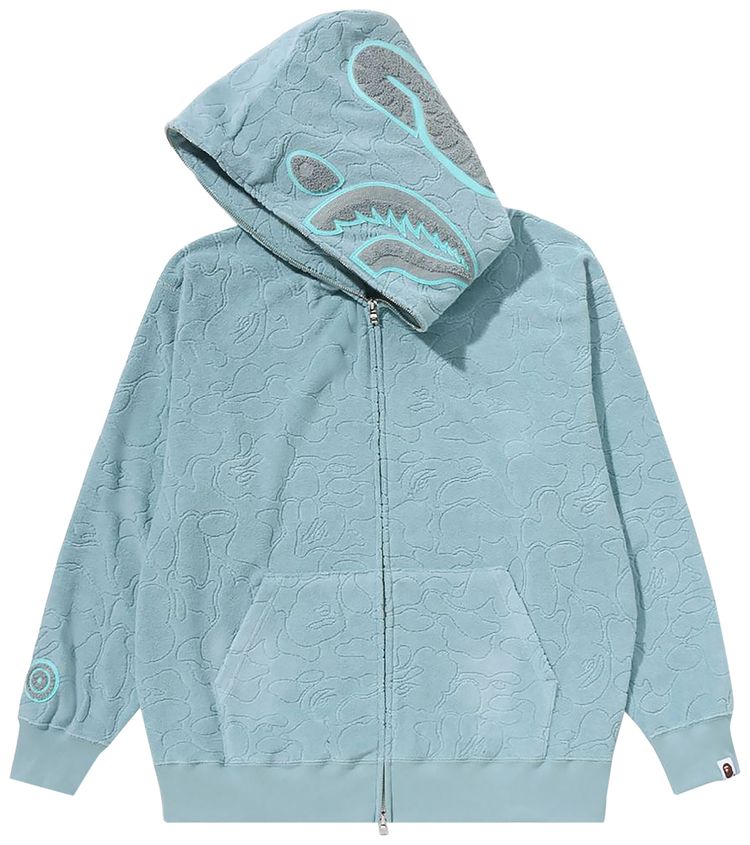 BAPE Line Camo Terry Towel Shark Zip Hoodie Sax