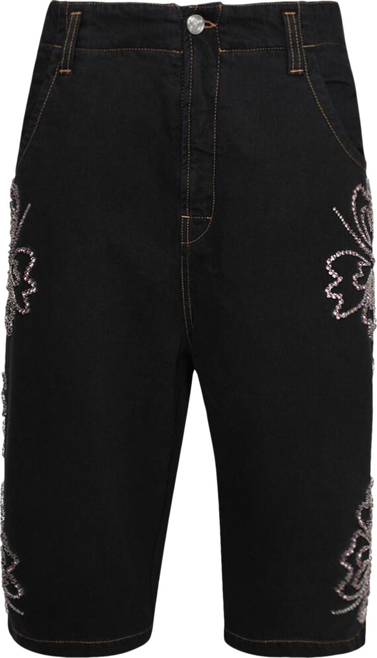 BLUEMARBLE Embroidered Hibiscus Long Shorts 'Black'