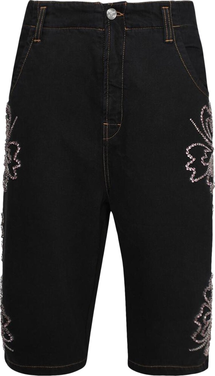 BLUEMARBLE Embroidered Hibiscus Long Shorts Black