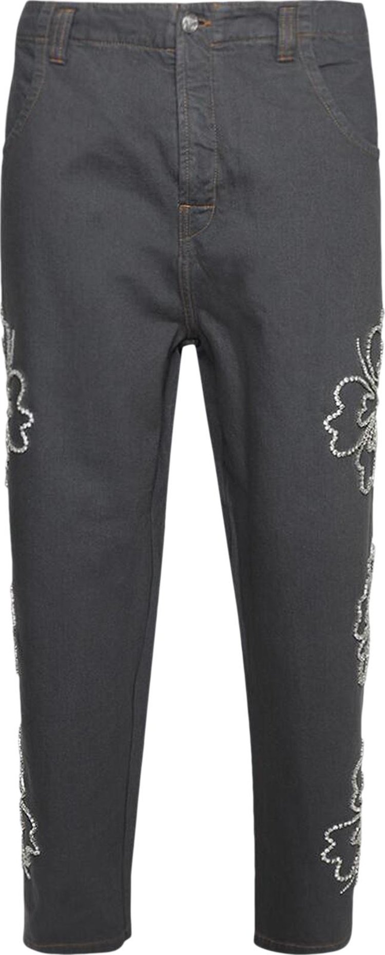 BLUEMARBLE Embroidered Hibiscus Denim Pants 'Grey'