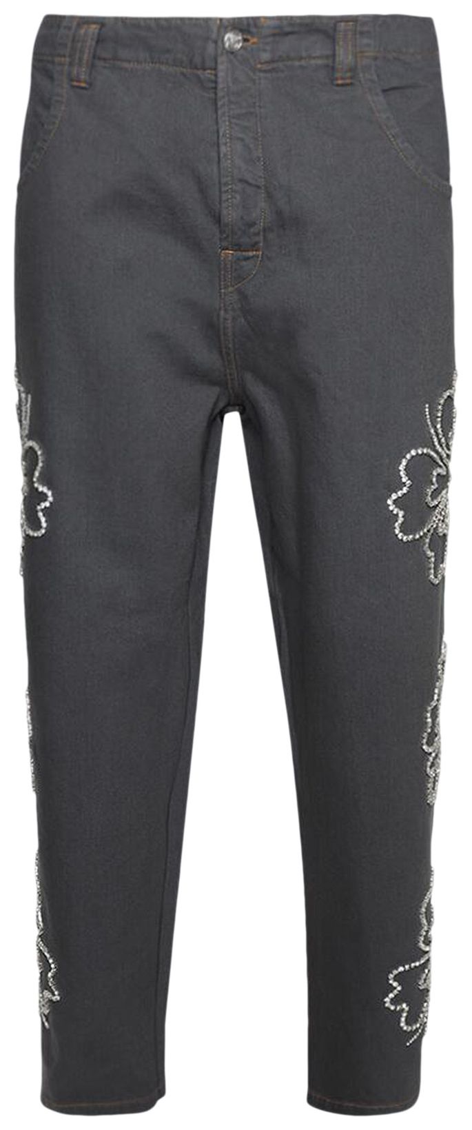BLUEMARBLE Embroidered Hibiscus Denim Pants Grey