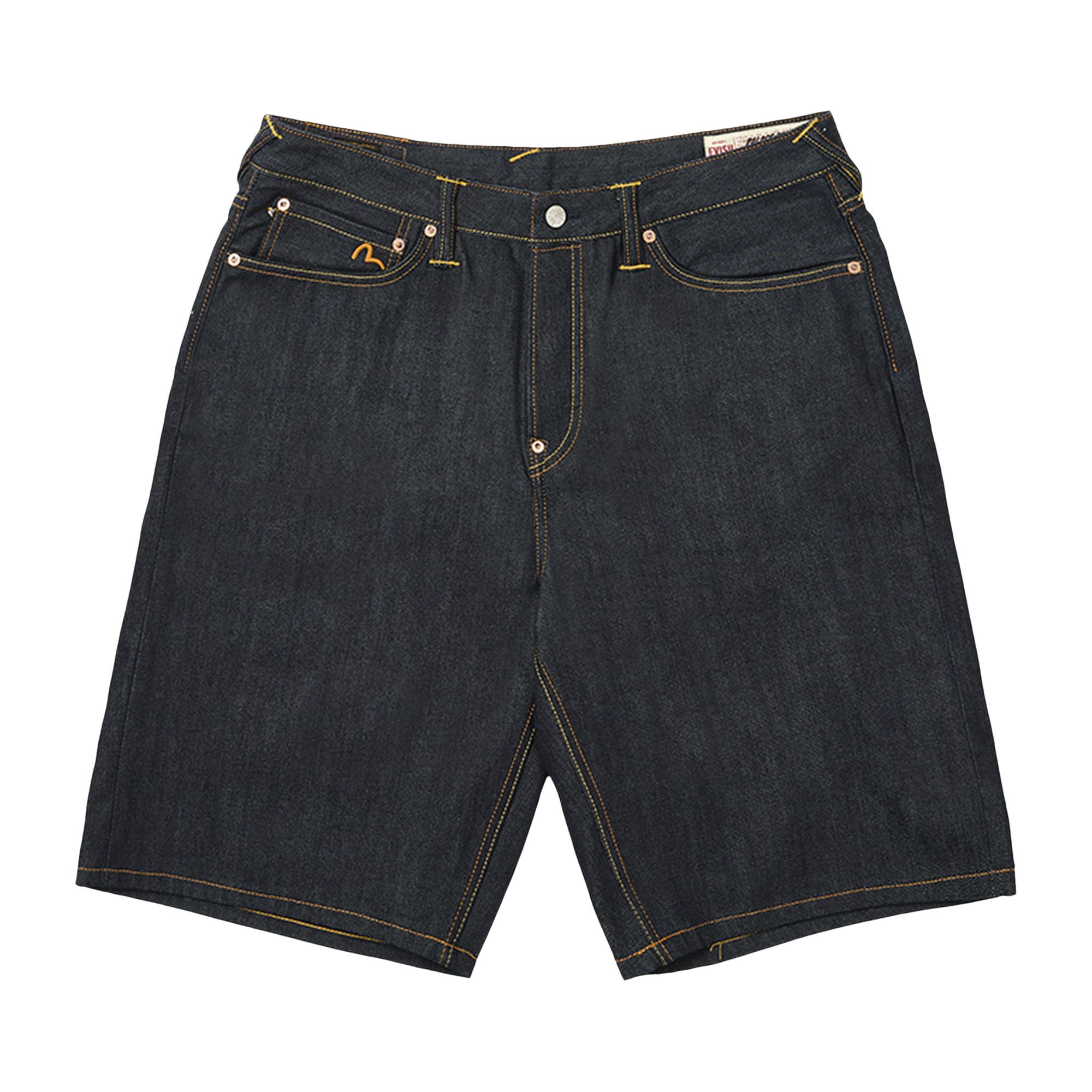 EVISU YAMANE 大黒 denim shorts White Paint Allover Seagull and Kamon Jacquard Regular Fit Denim Shorts
