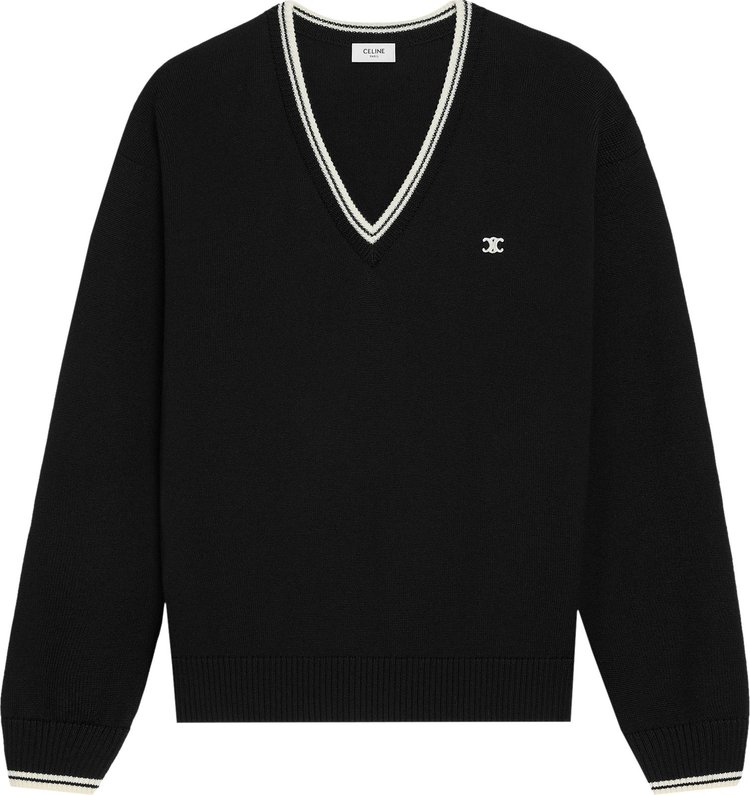 CELINE Triomphe V-Neck Sweater 'Black'