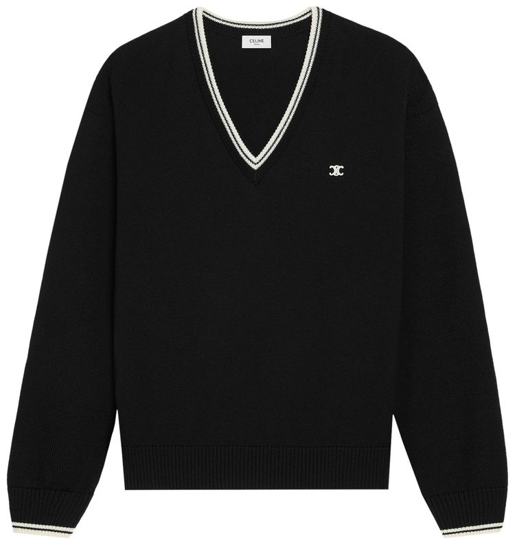 CELINE Triomphe V Neck Sweater Black
