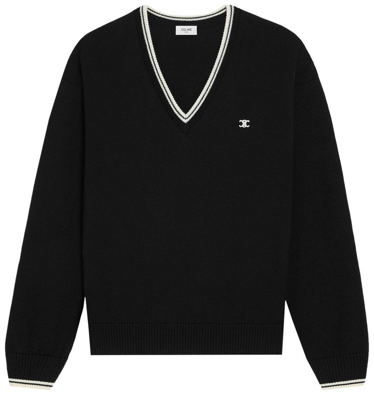 CELINE Triomphe V-Neck Sweater 'Black'