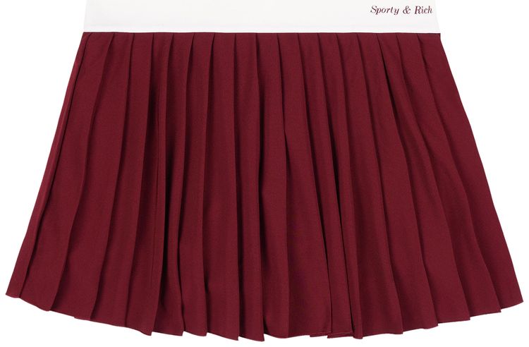 Sporty  Rich Classic Logo Pleated Skirt Merlot