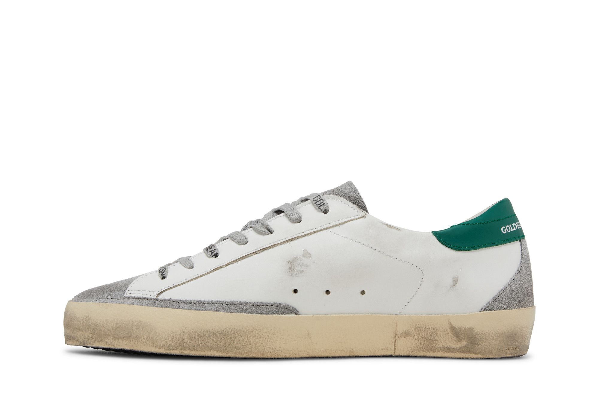 スニーカー GOLDEN  GMF00102 F004167 82171 SUPER STAR WHITE Men's Super-Star in white leather with silver star and green