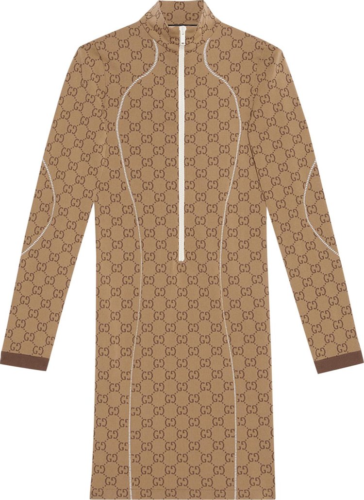 Gucci GG Jersey Jacquard Dress BeigeEbony