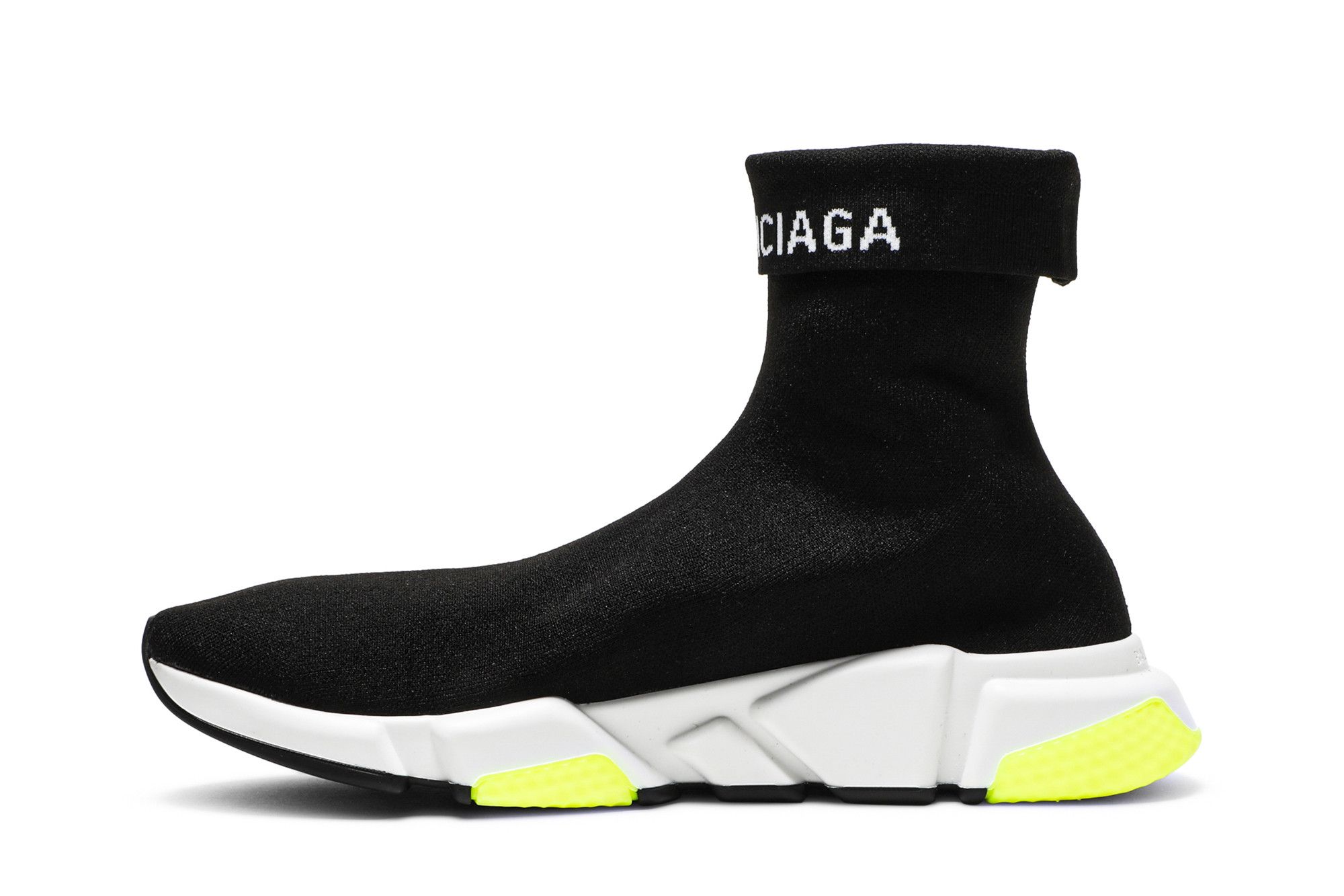 Size 6.0 Balenciaga Speed Sneaker Cuffed Black Yellow