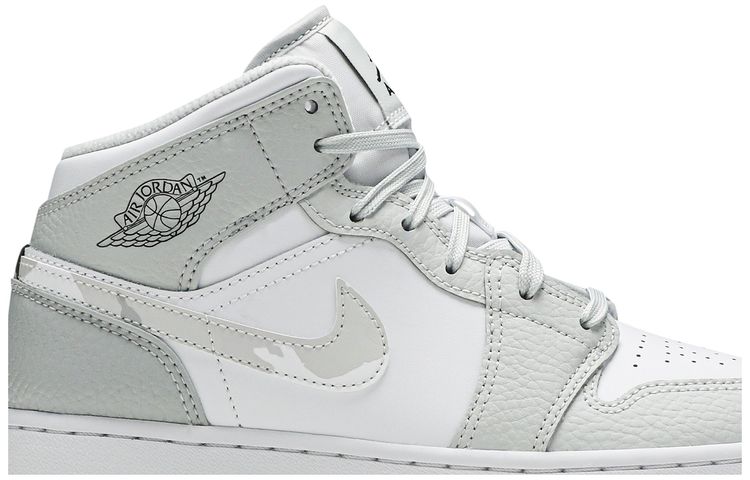 Air Jordan 1 Mid SE GS Swoosh Logo   Grey Camo