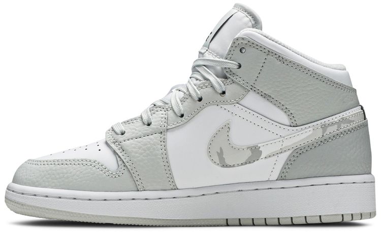 Air Jordan 1 Mid SE GS Swoosh Logo   Grey Camo