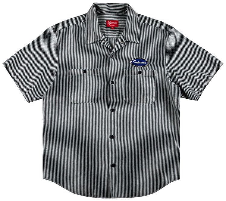 Supreme Studded Patch Short Sleeve Work Shirt Stripe
