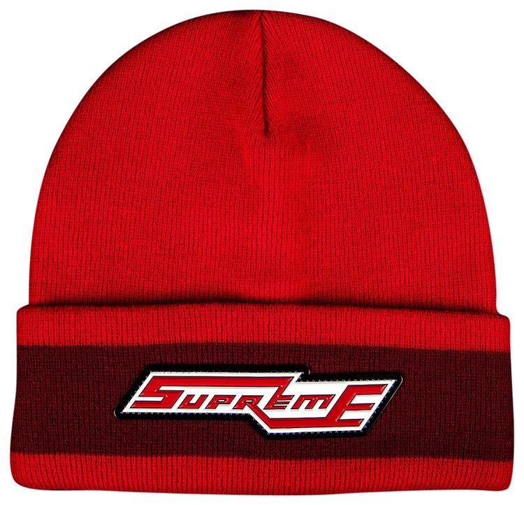 Supreme Cuff Stripe Beanie Red