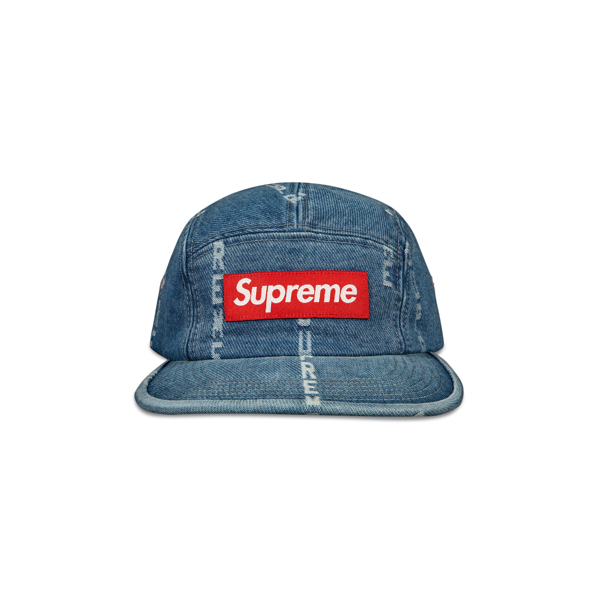 Supreme Logo Stripe Jacquard Denim Camp Cap 'Blue'