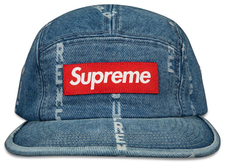 Supreme Logo Stripe Jacquard Denim Camp Cap Blue