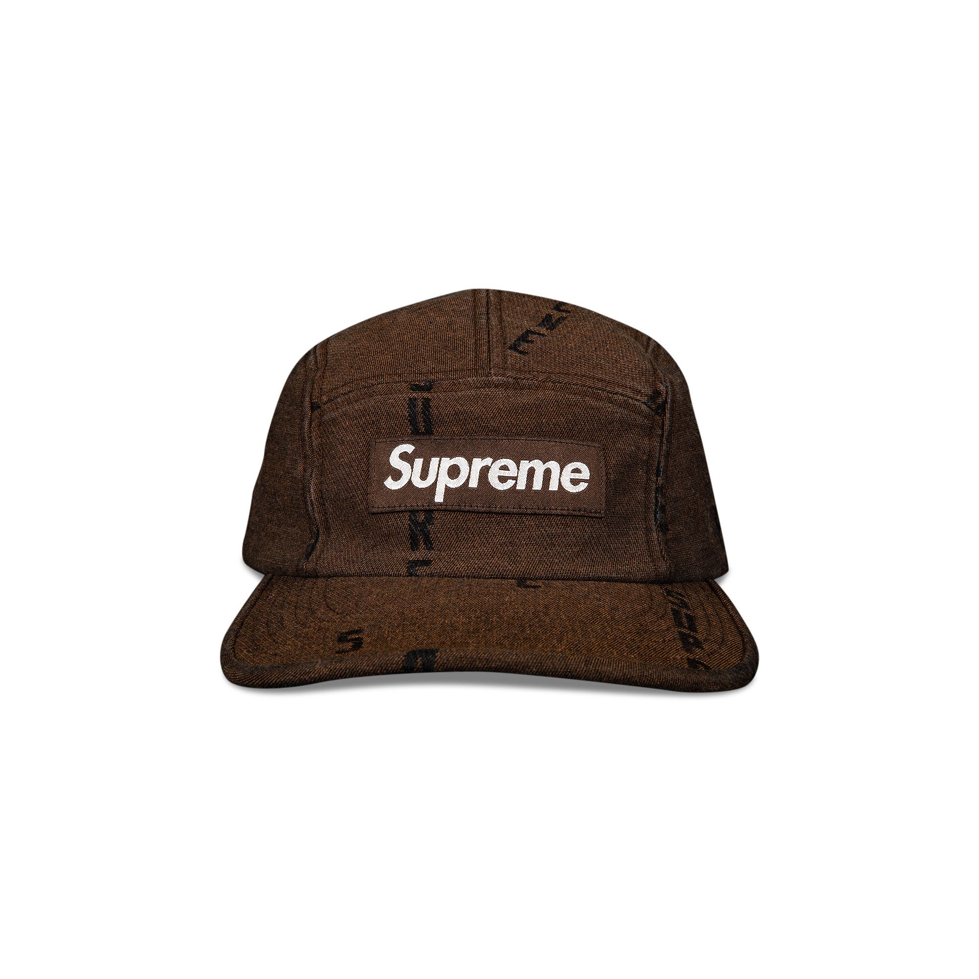 Buy Supreme Logo Stripe Jacquard Denim Camp Cap 'Brown