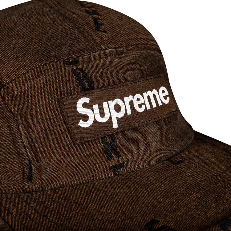 Supreme Logo Stripe Jacquard Denim Camp Cap Brown