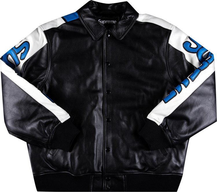 Supreme x Smurfs Leather Varsity Jacket Black