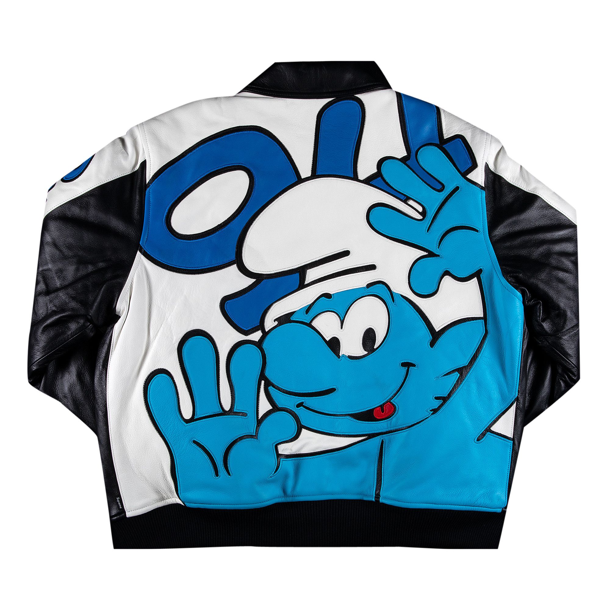 Buy Supreme x Smurfs Leather Varsity Jacket 'Black