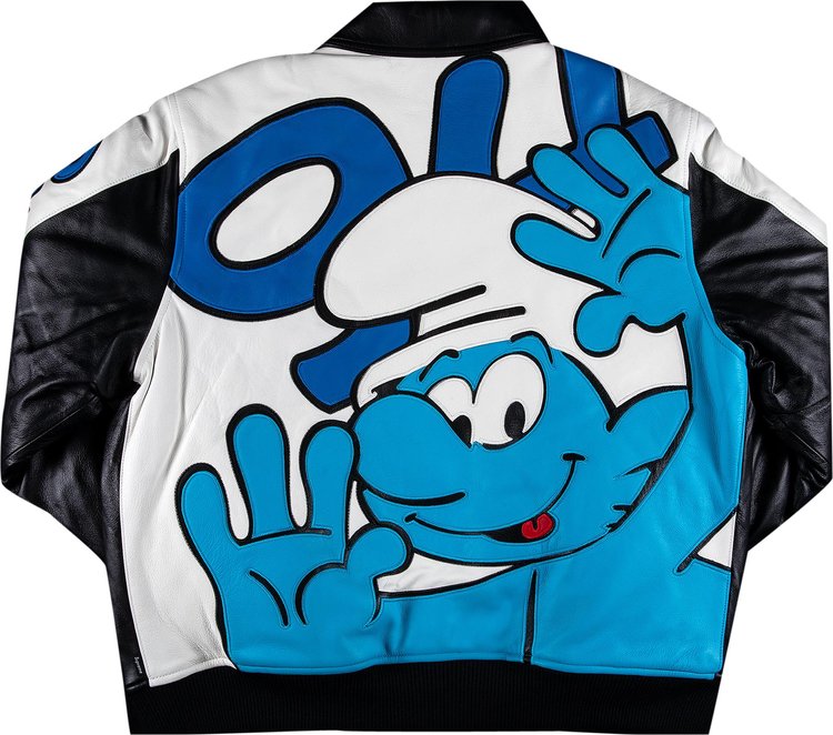 Supreme x Smurfs Leather Varsity Jacket Black