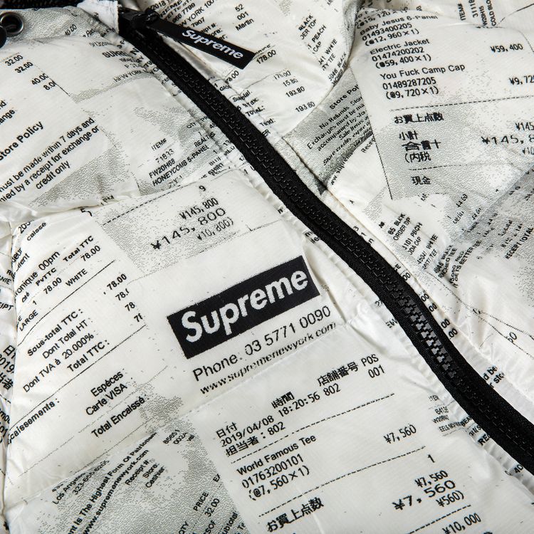 Supreme Hooded Down Jacket Receipts