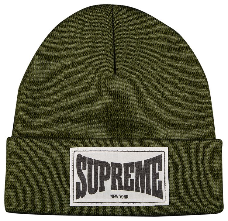 Supreme Woven Label Beanie Olive