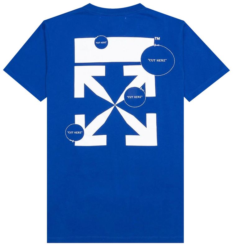Off White Cut Here Short Sleeve Slim Tee BlueWhite