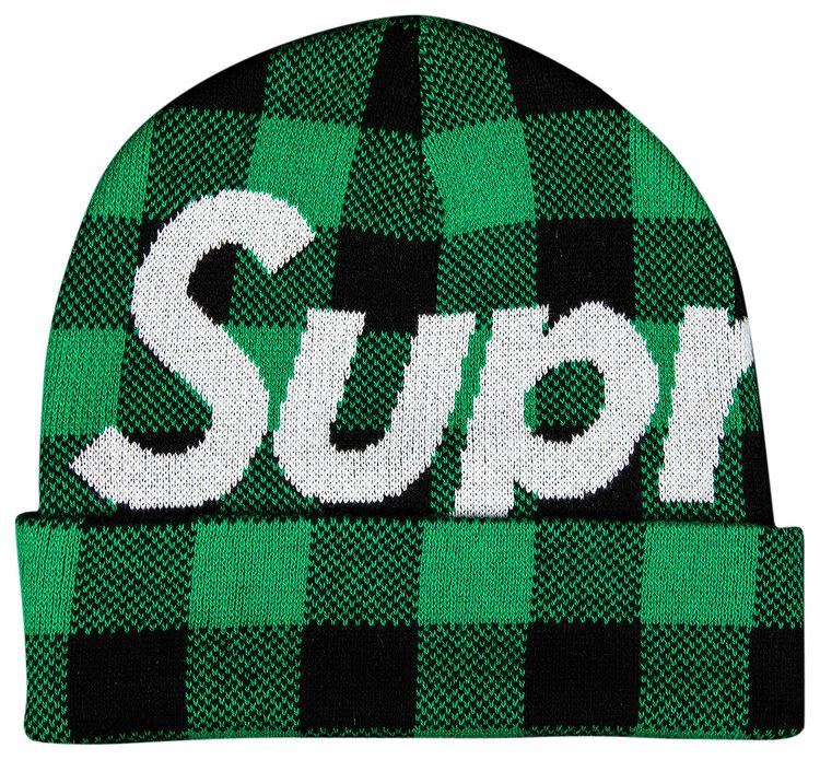 Supreme Big Logo Beanie Green Plaid
