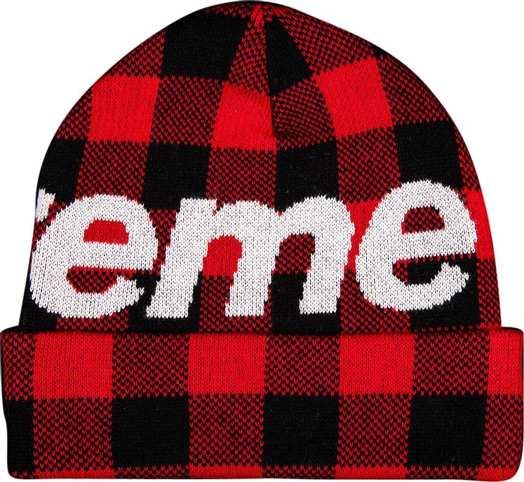 Supreme Big Logo Beanie Red Plaid