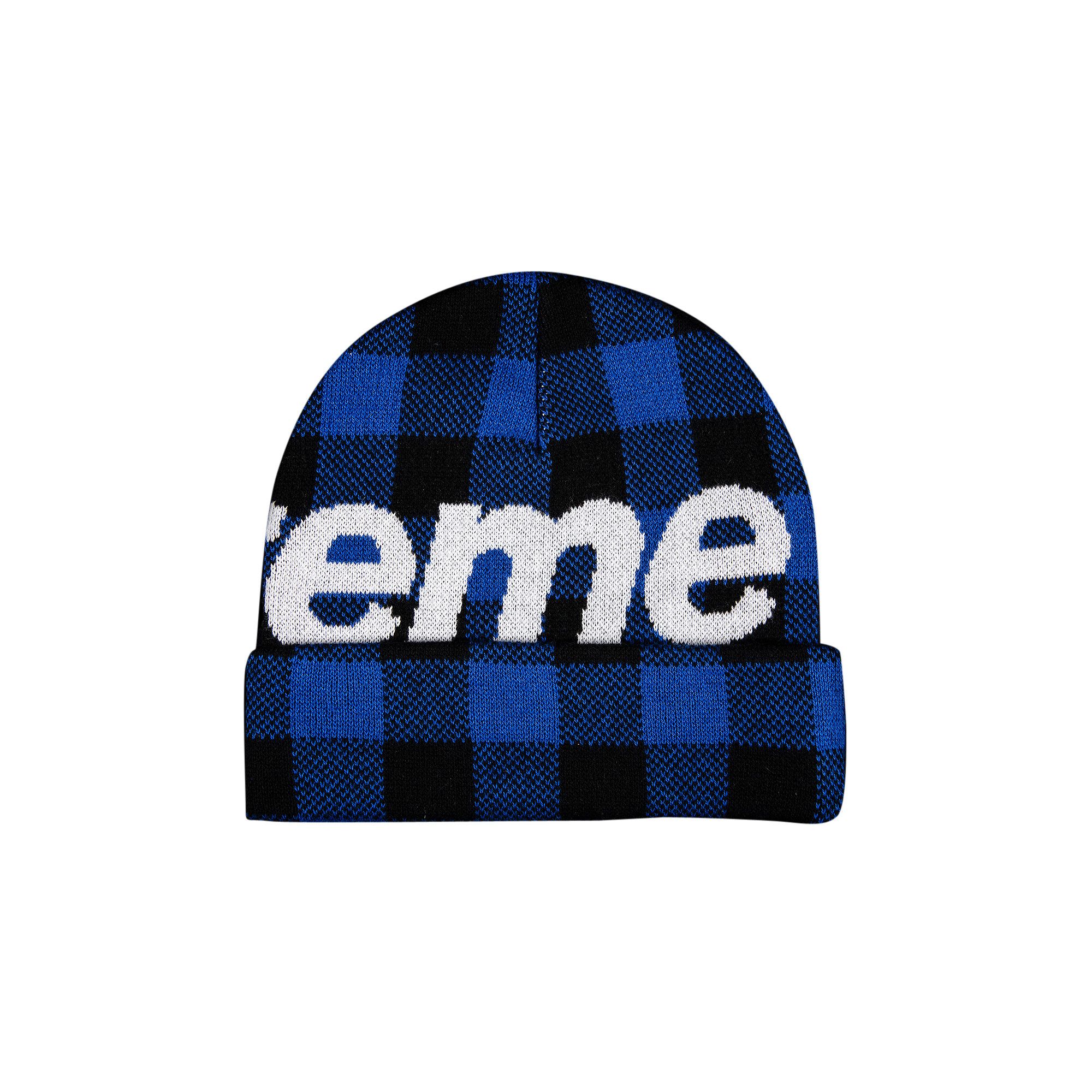 Supreme Big Logo Beanie 'Blue Plaid'