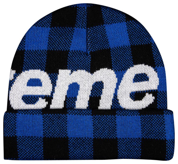 Supreme Big Logo Beanie Blue Plaid