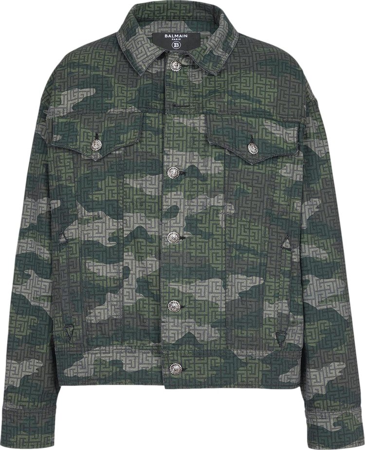Balmain Camouflage Monogram Western Denim Jacket 'Multicolor/Khaki'