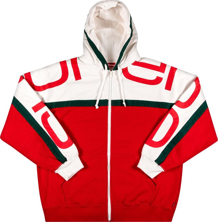 Supreme Big Logo Paneled Zip Up Hooded Sweatshirt 'Red'
