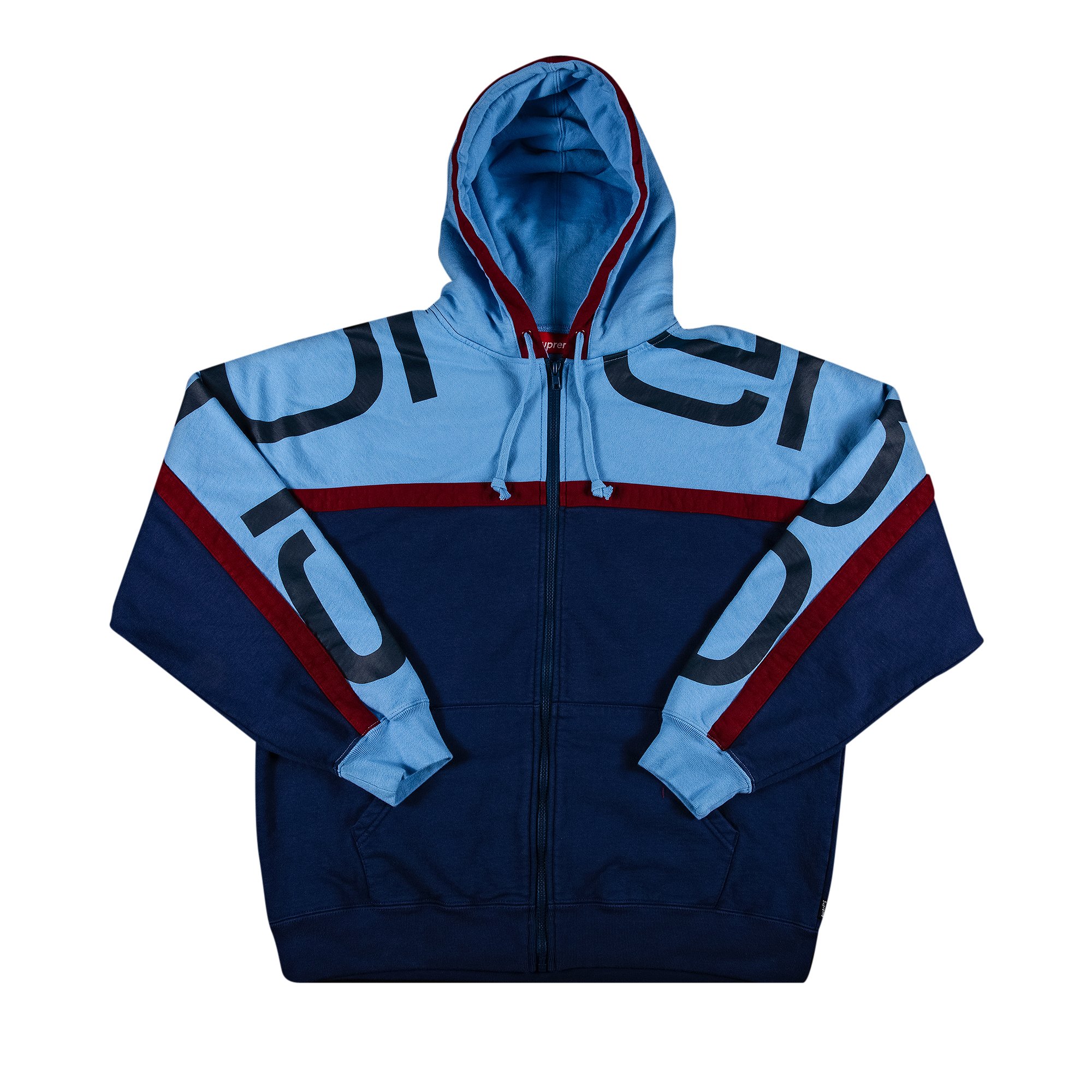 Supreme Big Logo Paneled Zip Up Hooded Sweatshirt 'Navy'