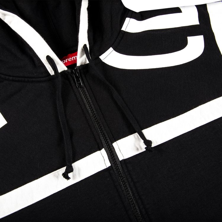 Supreme Big Logo Paneled Zip Up Hooded Sweatshirt Black