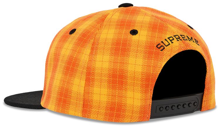 Supreme Script Logo 6 Panel Orange Plaid