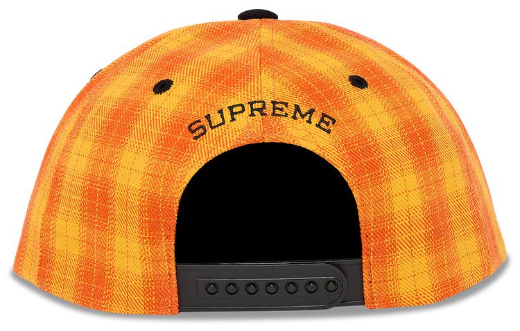 Supreme Script Logo 6 Panel Orange Plaid