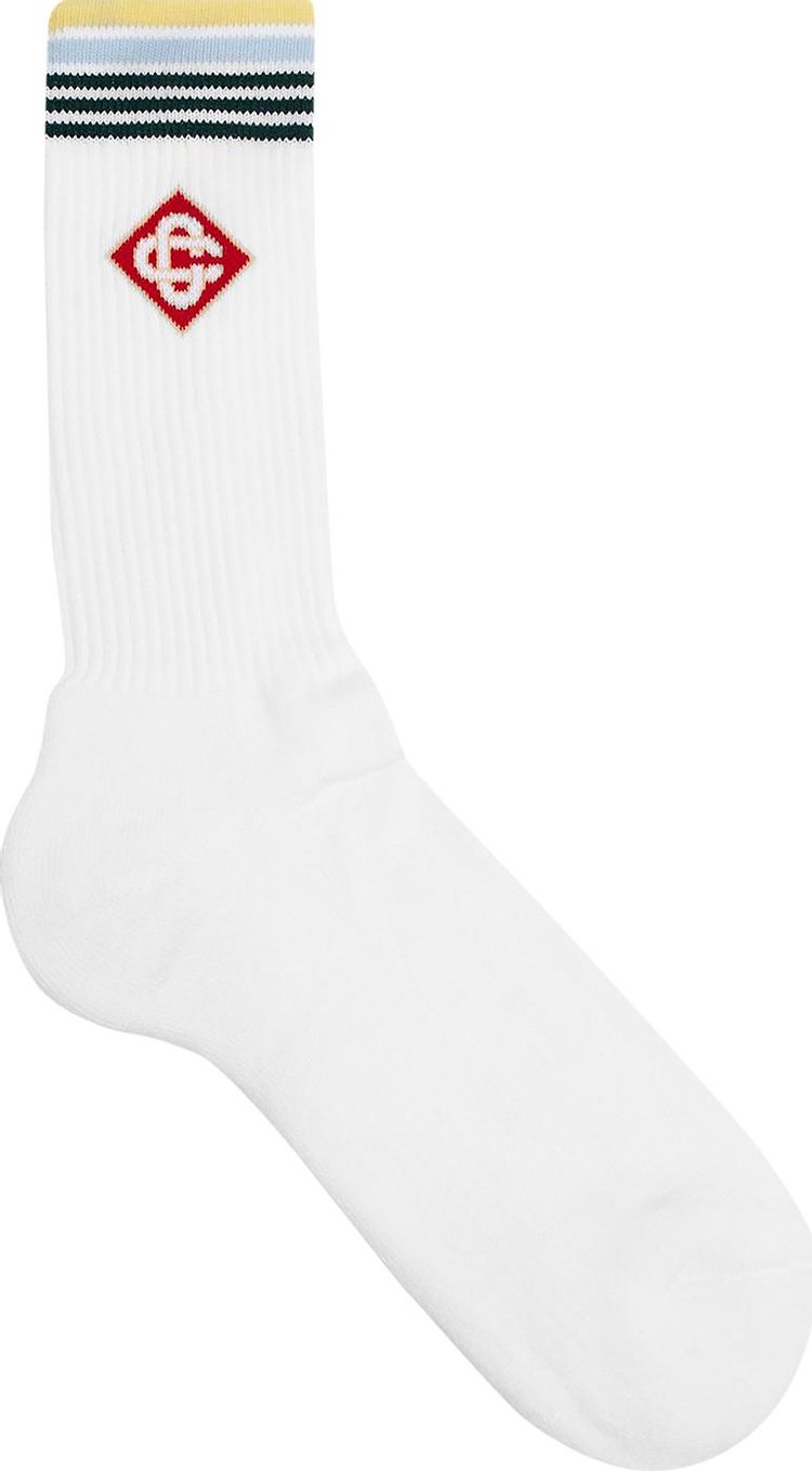 Casablanca Stripe Monogram Sport Socks White