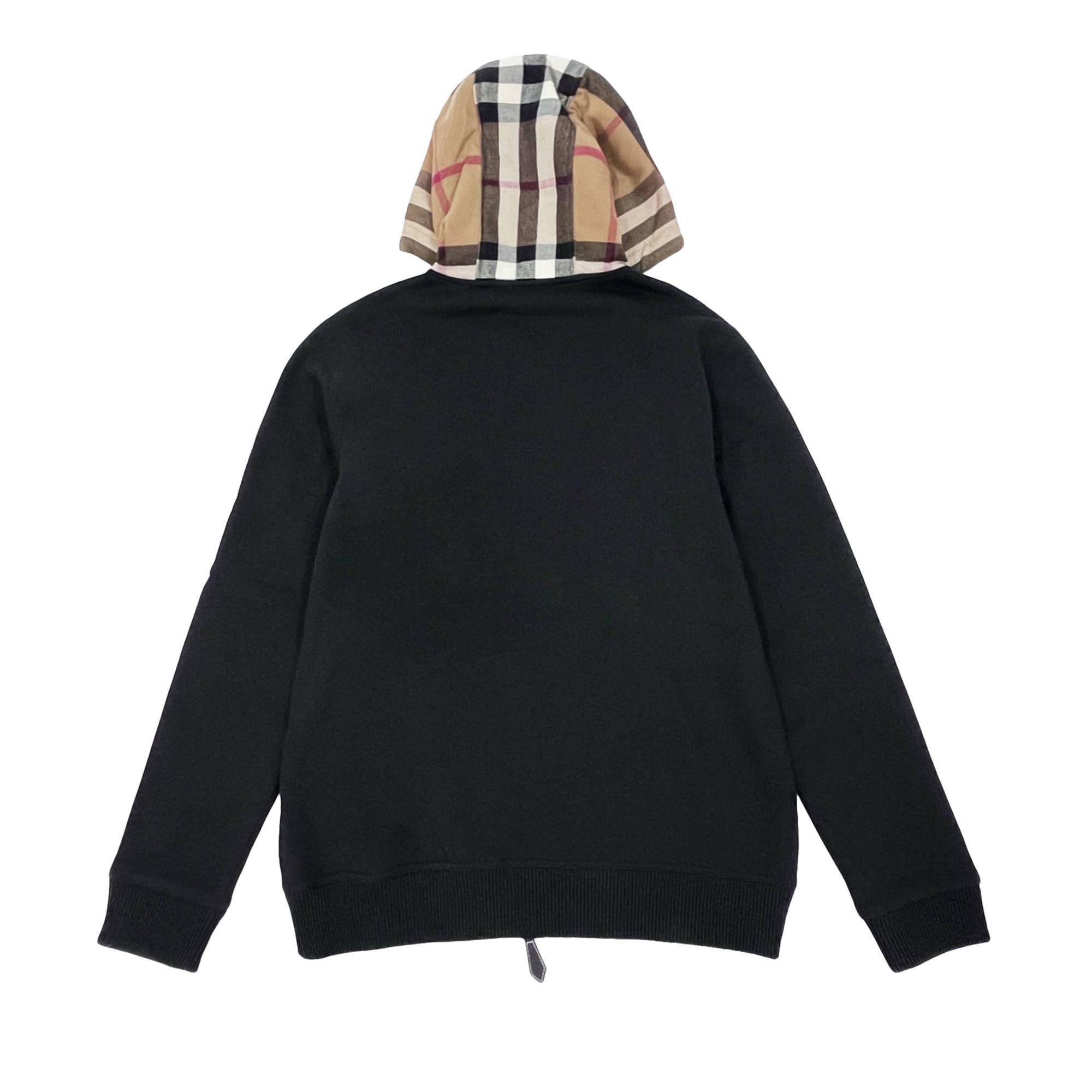 【Burberry】Check Hood Cotton Blend Hooded Top / 8048026 Check Hood Cotton Blend Zip Hoodie in Black/birch brown