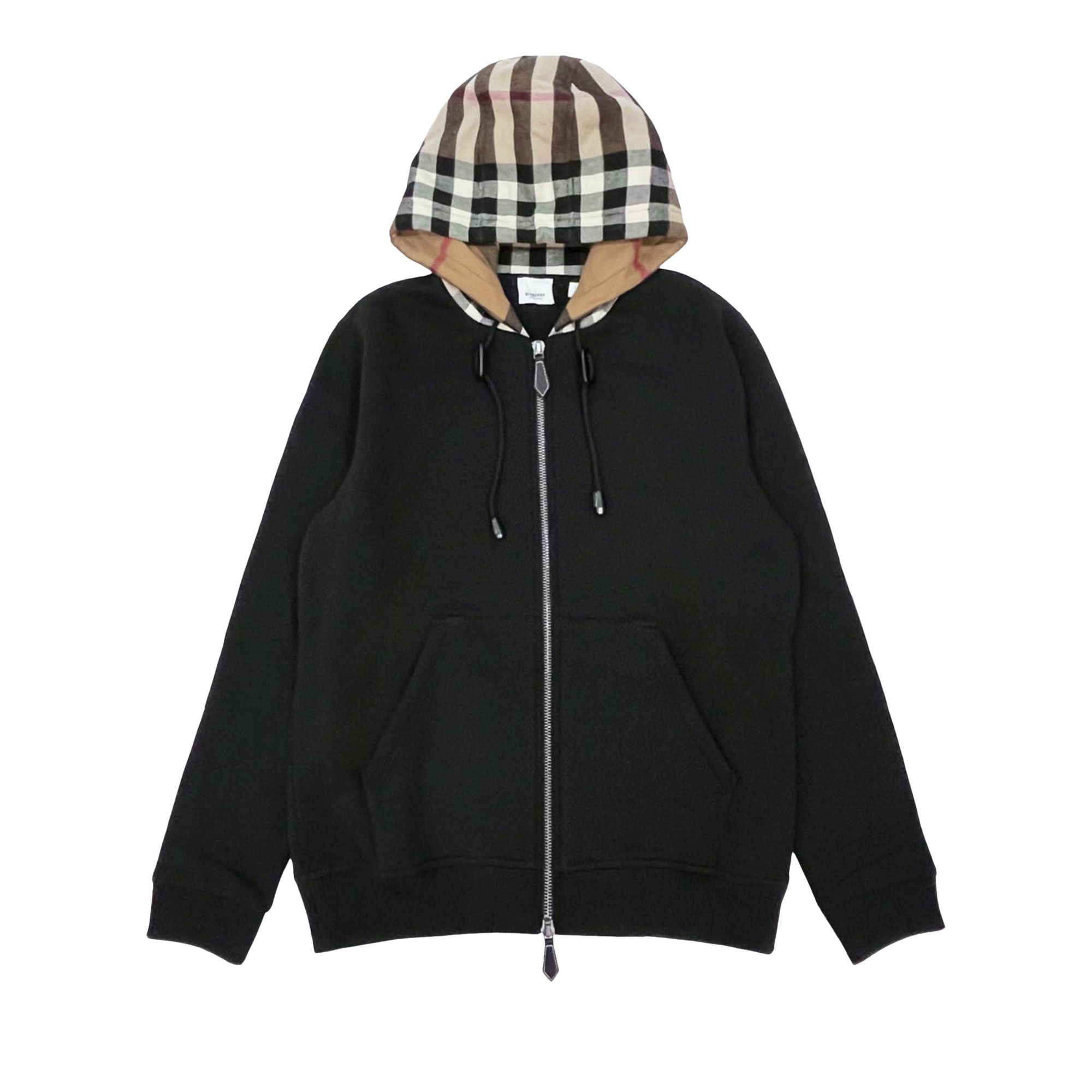 Buy Burberry Check Hood Blend Zip Hoodie Black 8048026 GOAT