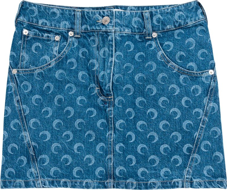 Marine Serre Deadstock Denim Mini Skirt Blue